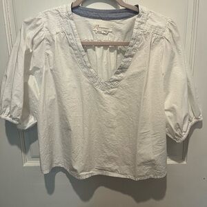 Anthropologie White Puff Sleeve Blouse with Bib Collar